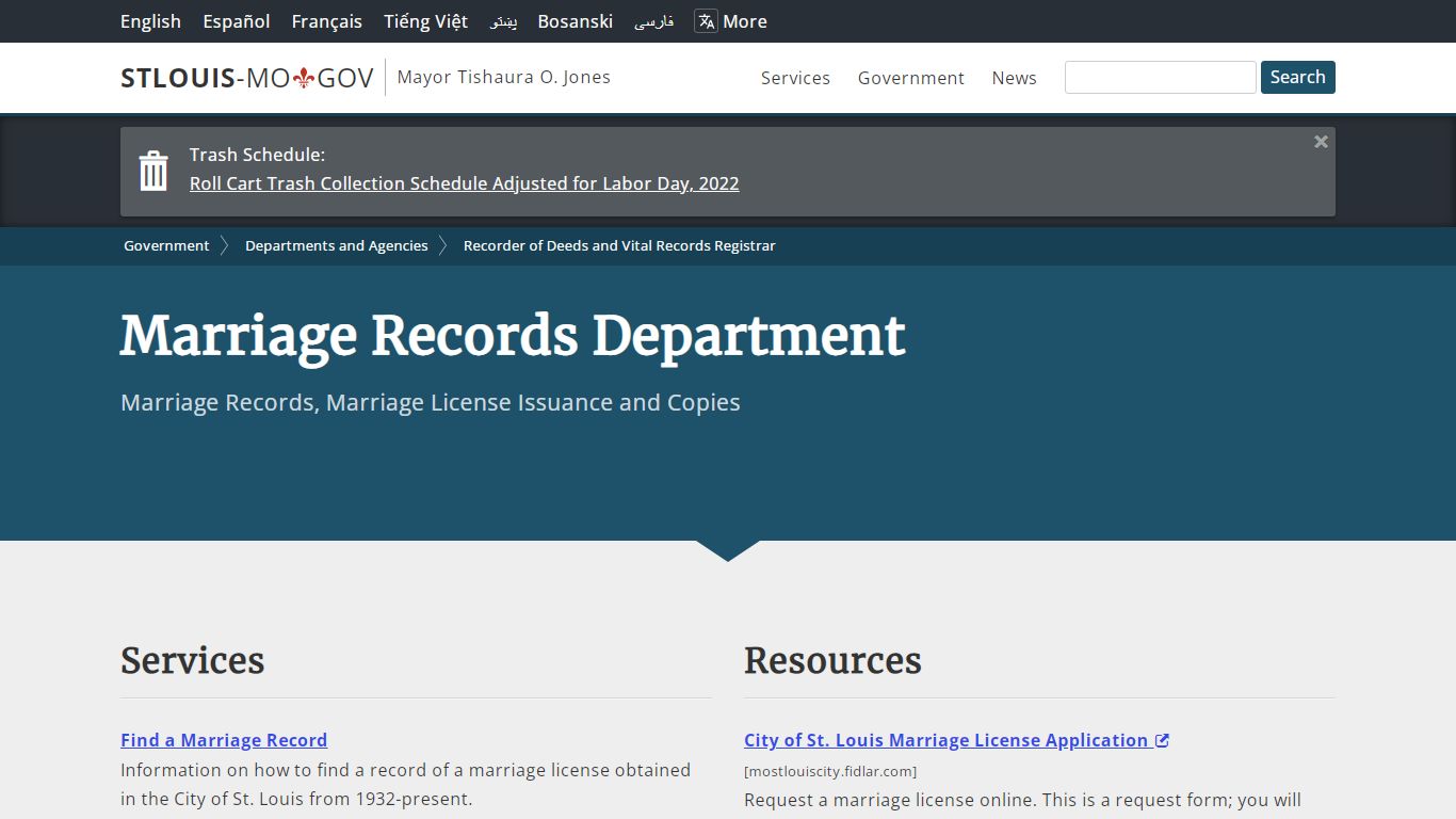 Marriage Records Department - St. Louis